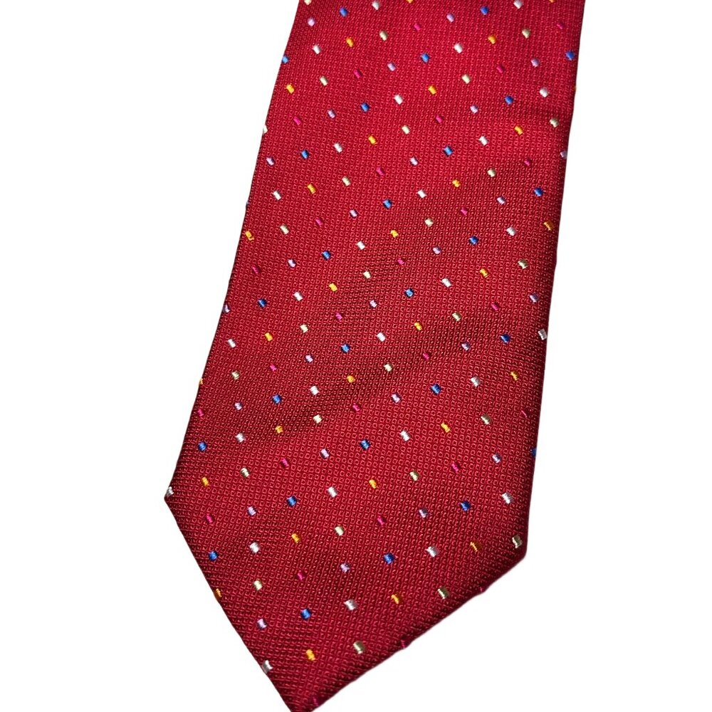 Setazone Men's Silk Tie – Red with Multicolor Dotted Pattern